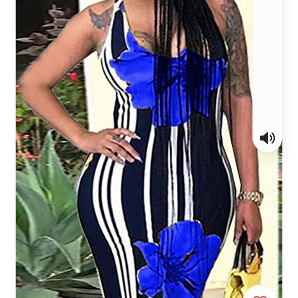 Sexy Floral Print Striped Bodycon Maxi Dress - Picture 3 of 4